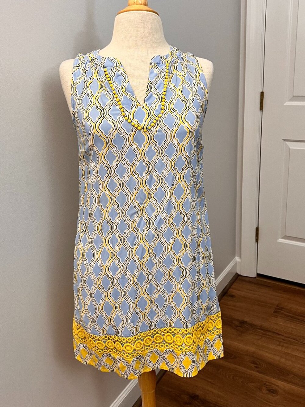 Crown & Ivy Lattice Blue and Yellow Summer Dress / Cover Up Sz SP